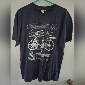 Vintage Leonardo De Vinci Au Clos Luce Bicycle Sketch Black T Shirt Adult Sz XL